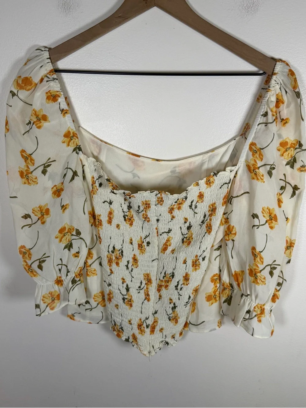 Reformation Georgia Square Neck Top White Floral Size 6 Puff Sleeve Boho Summer